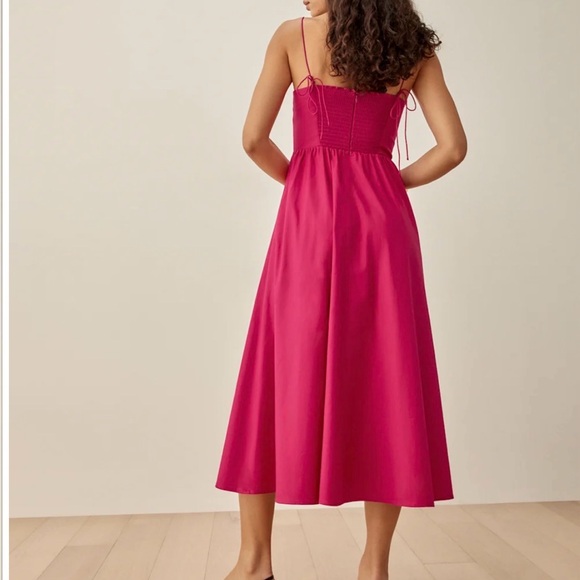 Reformation Fuchsia Midi Dress “Vinny Dress” size 8 - Picture 2 of 6